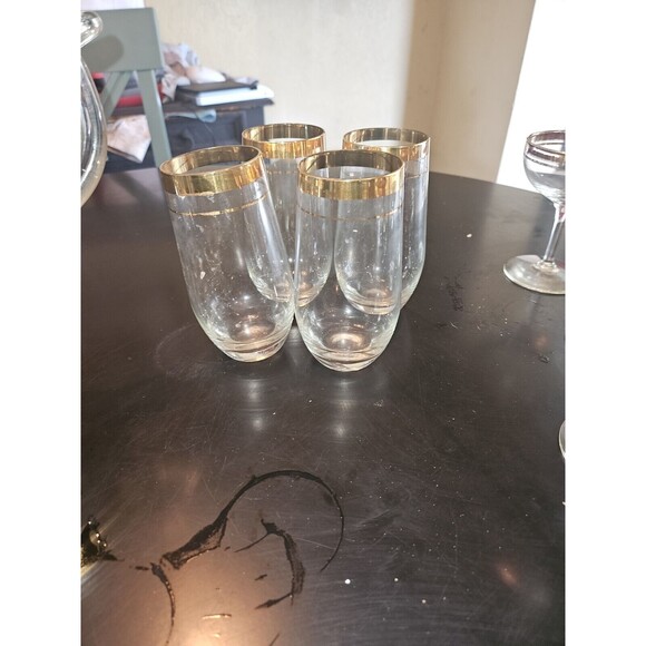 VINTAGE MCM COCKTAIL PITCHER With 4 Glasses 4 Martini GREAT HEAVY GOLD TRIM - Picture 4 of 7